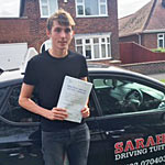 Brad Spurdens passed his driving test with Sarah Plows